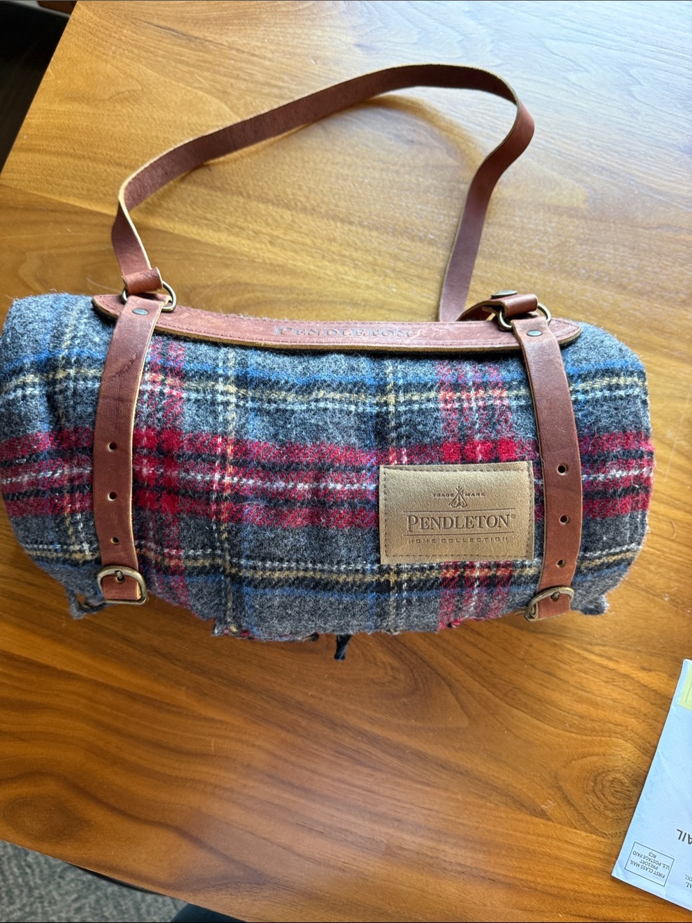 Pendleton Gray & Red Plaid Wool Throw